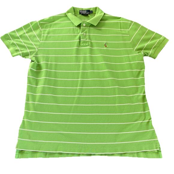 Polo Ralph Lauren Men’s Short Sleeve Polo Shirt Sz Large Green White Striped - Picture 4 of 9